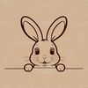 Whimsical Woodland Creature Peek A cartoon rabbit's head peeking out from behind a leaf, suitable for Easter-themed designs.