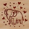 A cartoon elephant with heart symbols standing on its trunk.