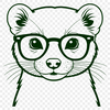 A cartoon-style illustration of a domesticated ferret wearing glasses.