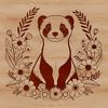 A vector graphic illustration of a playful ferret surrounded by floral elements.