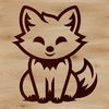 A simple line drawing of a cute fox sitting in a relaxed position.