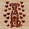 Great Dane Clipart with Love Hearts A large breed dog sitting with love hearts surrounding it.