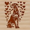 SVG Dog Illustration with Love Hearts A detailed illustration of a Great Dane sitting calmly with love hearts surrounding its face.