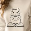 Furry Bookworm A small, furry animal sitting on a pile of books, reading a book with a thoughtful expression.