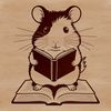 Whimsical Hamster Bookworm A small, cute mammal sitting on a book with its nose buried in the pages, as if reading.