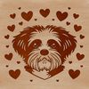 A Havanese dog's head is surrounded by heart shapes in this colorful vector illustration.