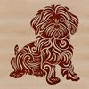 A Havanese dog sitting on a surface with ornate details, suitable for use as vector art.