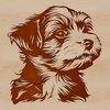 Small Breed Canine Portrait A detailed illustration of a small breed dog's head with a curved muzzle and floppy ears.