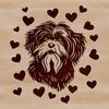 A Havanese dog with love hearts surrounding its head, designed as vector art for digital use.
