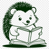 Friendly Hedgehog with a Book A hedgehog sitting on a rock or branch, surrounded by books or reading materials.