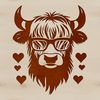 Rustic Farm Animal Icon A Highland Cow with heart patterns on its head, suitable for a farm or countryside theme.