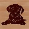 A vector illustration of a sitting Labrador Retriever dog with its tongue out.