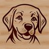 A close-up of a dog's head featuring the distinctive features of a Labrador Retriever breed.