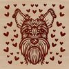 Love Heart Surrounded Schnauzer Dog Portrait illustration of a happy miniature schnauzer dog with love hearts surrounding its head.