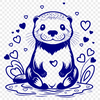 An adorable otter animal with love hearts surrounding its body.