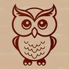 A simple line drawing illustration of a cute owl's face.
