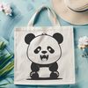 Colorful Panda SVG Design A black and white illustration of a panda in a natural habitat setting.
