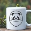 A simplified vector graphic design of a panda bear sitting on its hind legs.