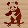Cute Panda on a Skateboard Illustration A black-and-white illustration of a giant panda sitting on a skateboard.