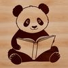 A cute illustration of a wild animal, a giant panda bear, sitting in a cozy reading nook with a book.