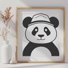 Cuddly Panda Wearing a Charming Hat An illustration of a smiling panda wearing a hat, suitable for use in crafting and design projects.