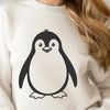 A vector graphic representation of a penguin in black and white outline style.