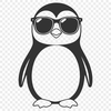 A black and white illustration of a penguin wearing sunglasses.