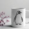 Penguin Silhouette in Black and White A stylized illustration of a penguin in black and white lines.