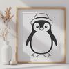 Cute Penguin in a Hat SVG Design A simple line drawing of a penguin wearing a hat, suitable for vector art designs.