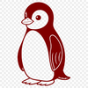 A stylized illustration of a penguin standing on a rocky shore.