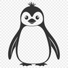 A stylized illustration of a penguin in black and white.