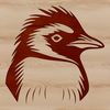 A vector illustration of a penguin's head with distinctive black and white feathers.