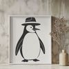 Penguin Silhouette with Hat A simple illustration of a penguin wearing a hat, created as a vector graphic for various design applications.