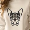 Detailed Illustration of a Happy Boston Terrier A detailed illustration of a Boston Terrier's head.