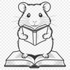 Cute Hamster Reading Book Clip Art A cartoon hamster sitting on a chair with a book in its paws, highlighting the idea of reading for leisure.