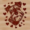 Miniature Schnauzer Portrait with Love Close-up illustration of a Miniature Schnauzer's head with love hearts surrounding it.