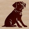 A sitting dog with a distinctive coat pattern, depicted in vector format.