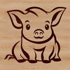 A small pig sitting on its haunches.