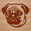 A simple line drawing illustration of a pug's head, suitable for various uses including crafting and design projects.