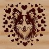 Shetland Sheepdog Breed Portrait with Love Hearts A portrait illustration of a Shetland Sheepdog breed featuring love hearts on its head.