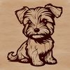 Small Dog Breed Vector Illustration A small, adult Yorkshire Terrier is sitting on the floor with its front paws together.