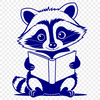 A stylized illustration of a raccoon sitting on a tree branch with a book, suitable for vector art design.