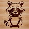 Raccoon in Coffee Cup Illustration A hand-drawn illustration of a curious raccoon holding a coffee cup.