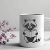 Adorable Raccoon Reading a Book SVG A cartoon raccoon sitting on a book, reading with curiosity.