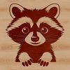 A close-up illustration of a masked raccoon peeking out from behind a tree.