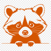 Curious Creature Stencil A stylized illustration of a curious raccoon peeking from behind a tree, suitable for digital design projects.