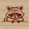 Woodland Critter SVG Design A raccoon peeking from behind a tree, depicted in vector format as a scalable graphic.
