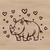Whimsical Rhino Vector Clip Art Free Download A stylized illustration of a rhino with love hearts, suitable for digital design projects.