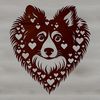 Shetland Sheepdog Head with Heartful Features Vector illustration of a Shetland Sheepdog's head with love hearts surrounding its features.