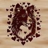 Cute Shetland Dog Vector Clip Art An SVG vector graphic of a cute Shetland dog with heart accents, suitable for various designs and projects.